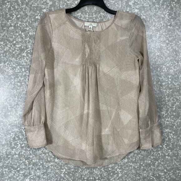 H Halston Women's Tan & Gold Metallic Glam Blouse - Size Small - Smocked Front - Picture 1 of 7